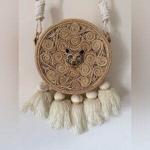 Cheetah Embossed Woven Tassel Bag